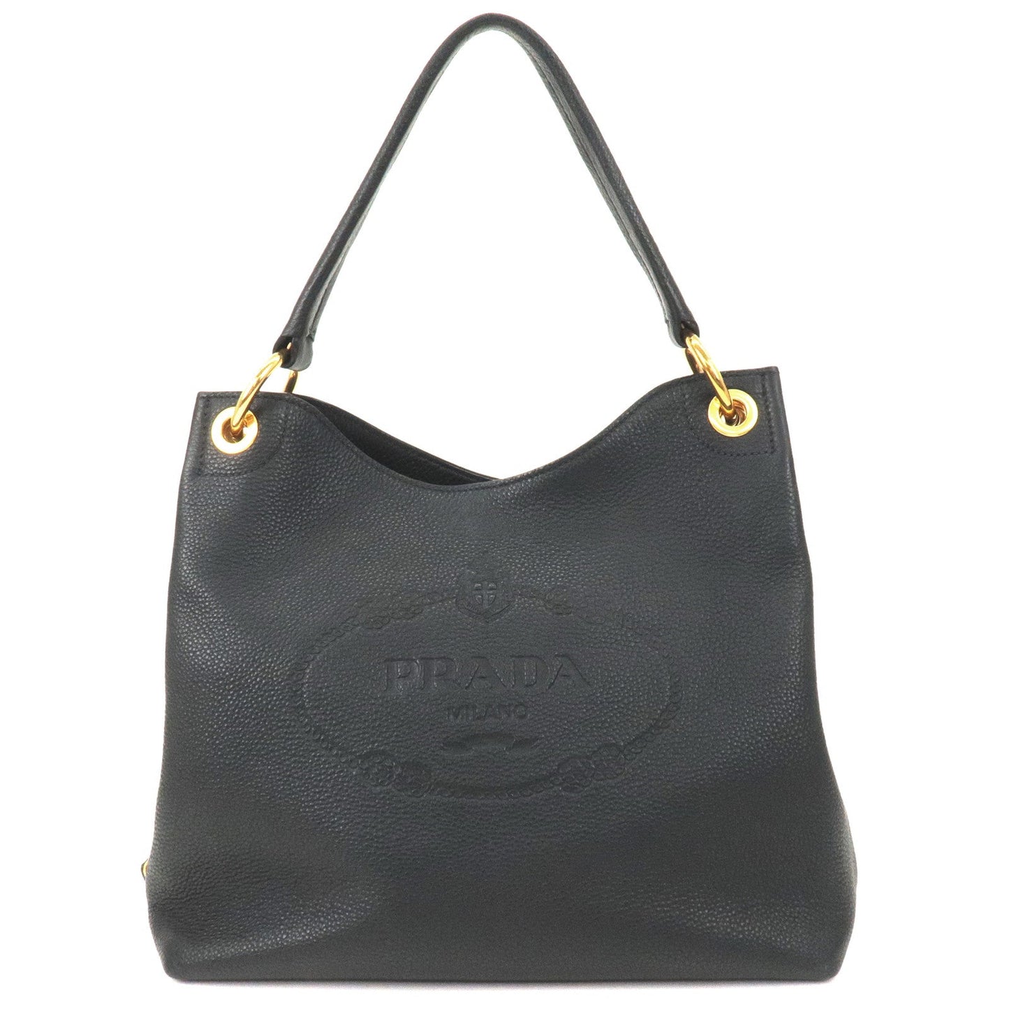 PRADA Logo Leather Shoulder Bag Black 1BC051