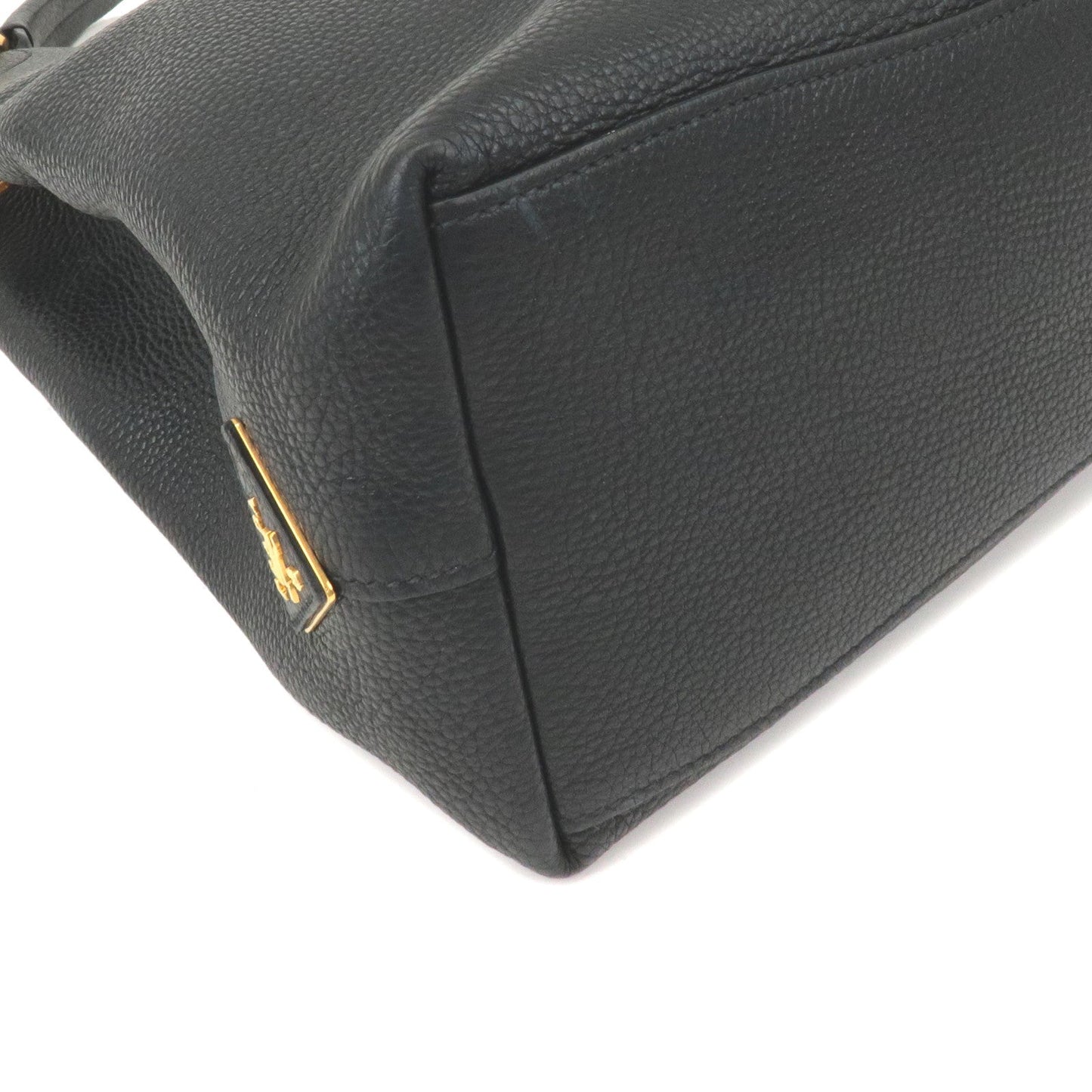 PRADA Logo Leather Shoulder Bag Black 1BC051