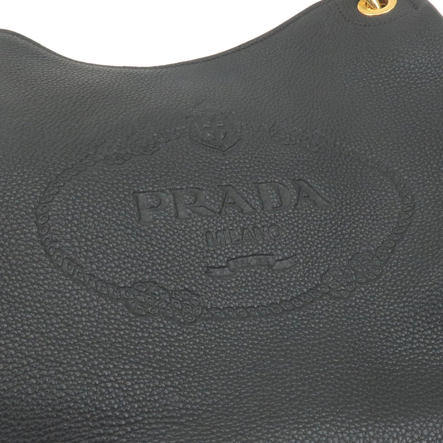 PRADA Logo Leather Shoulder Bag Black 1BC051