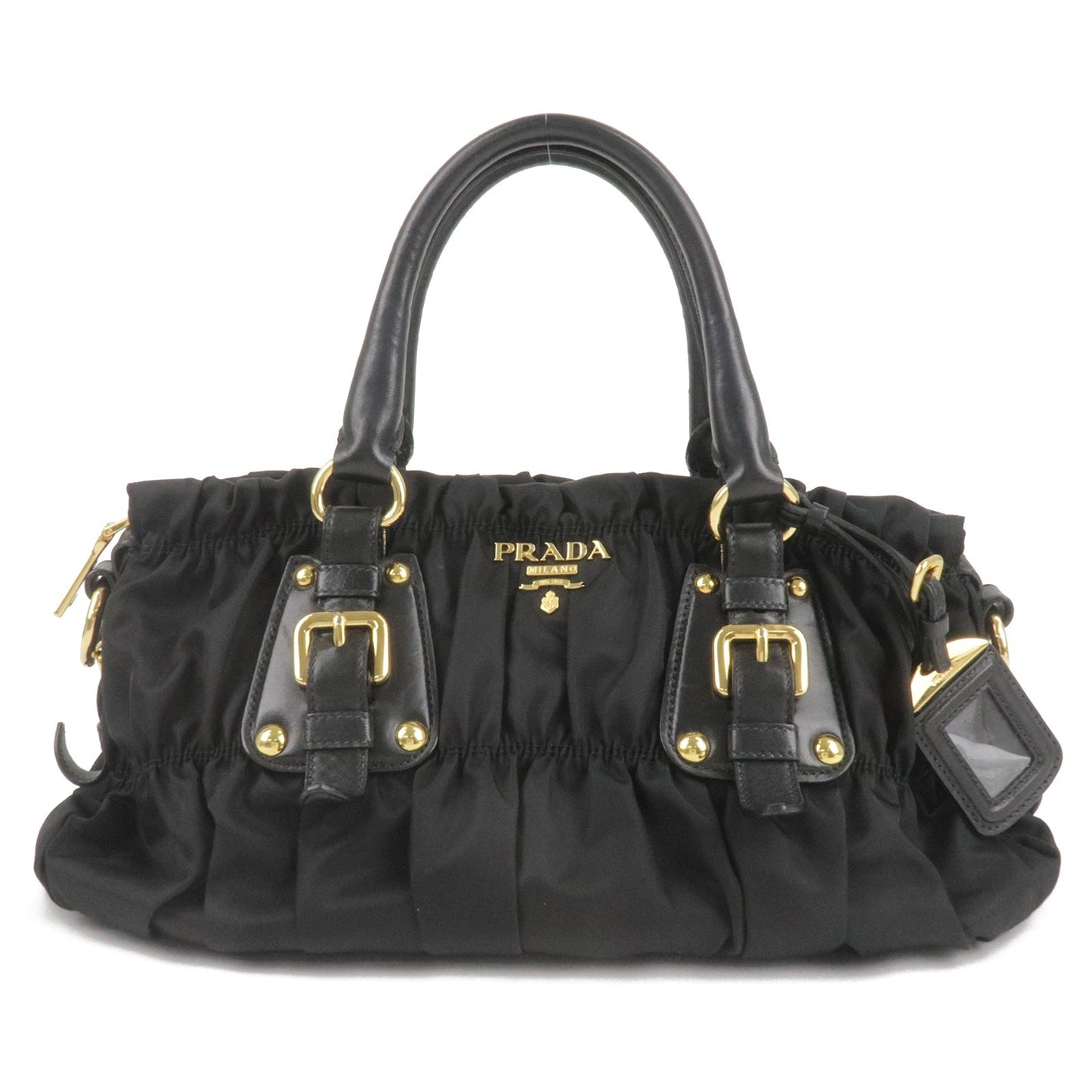 PRADA Logo Nylon Leather 2Way Bag Hand Bag Black NERO BN1407