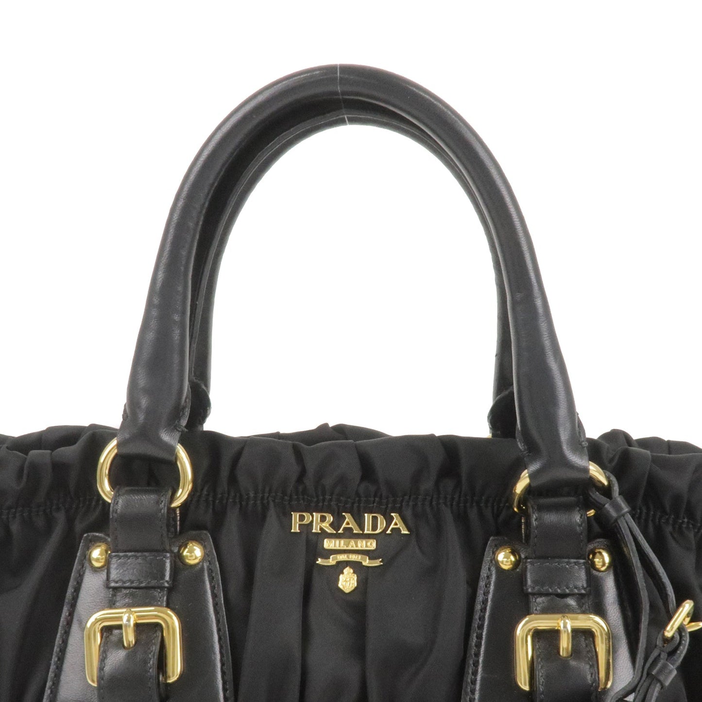 PRADA Logo Nylon Leather 2Way Bag Hand Bag Black NERO BN1407