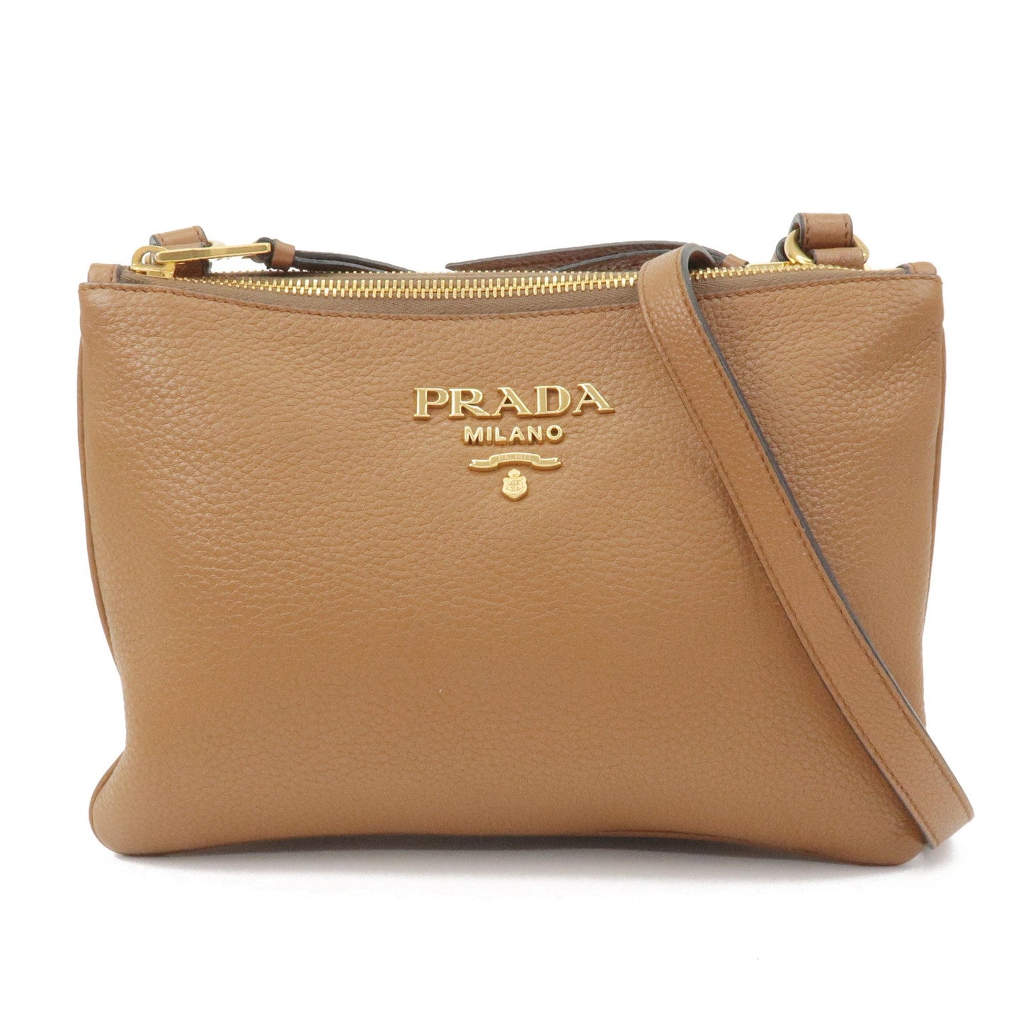 PRADA Logo Leather Shoulder Bag Crosbody Bag Brown 1BH046