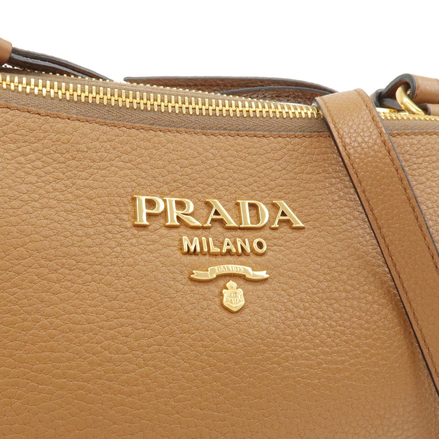 PRADA Logo Leather Shoulder Bag Crosbody Bag Brown 1BH046