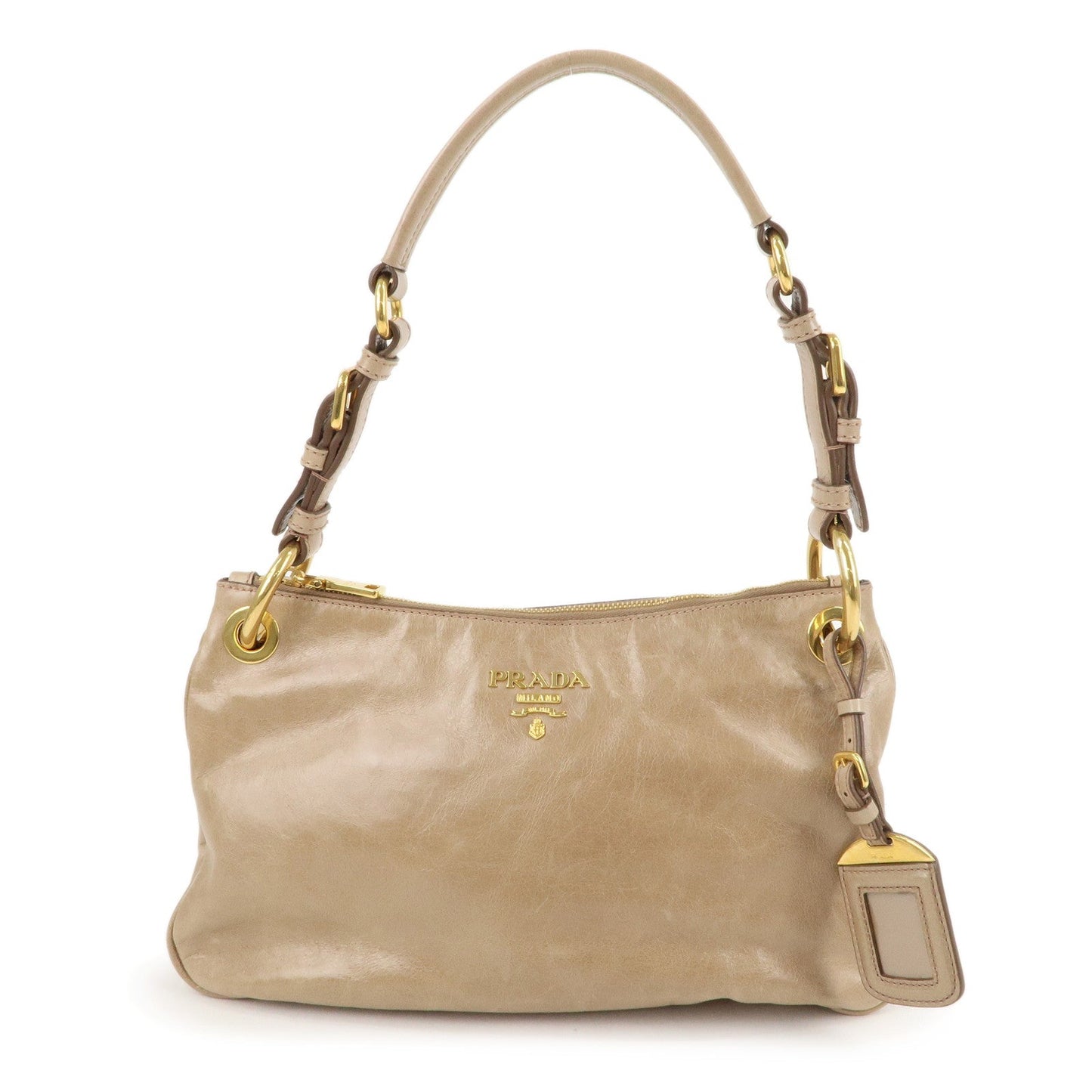 PRADA Leather Shoulder Bag Hand Bag Beige BR4894