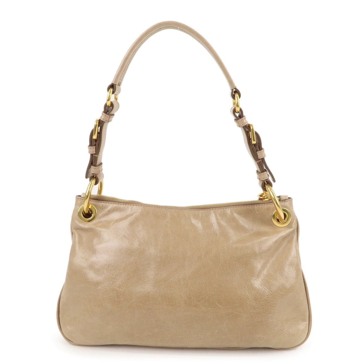 PRADA Leather Shoulder Bag Hand Bag Beige BR4894