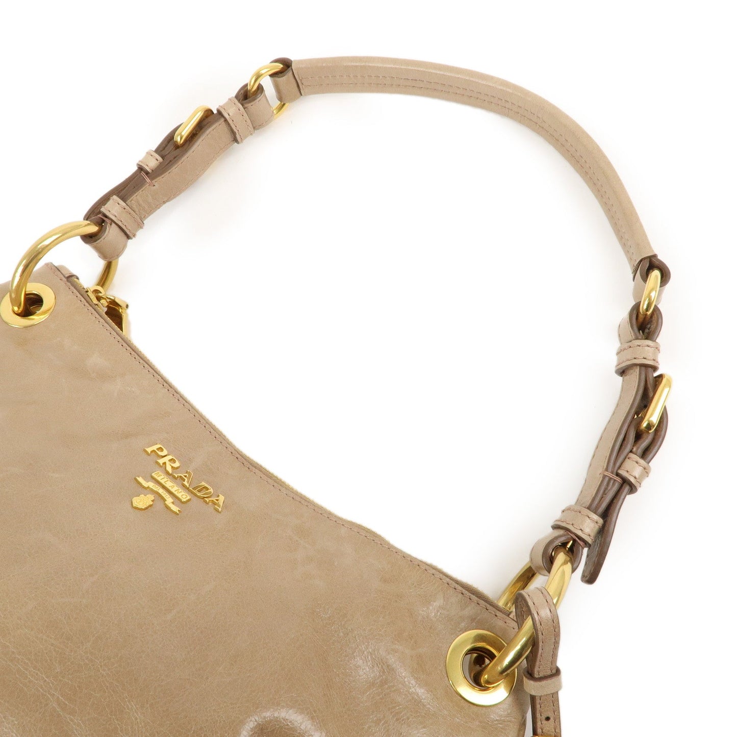 PRADA Leather Shoulder Bag Hand Bag Beige BR4894