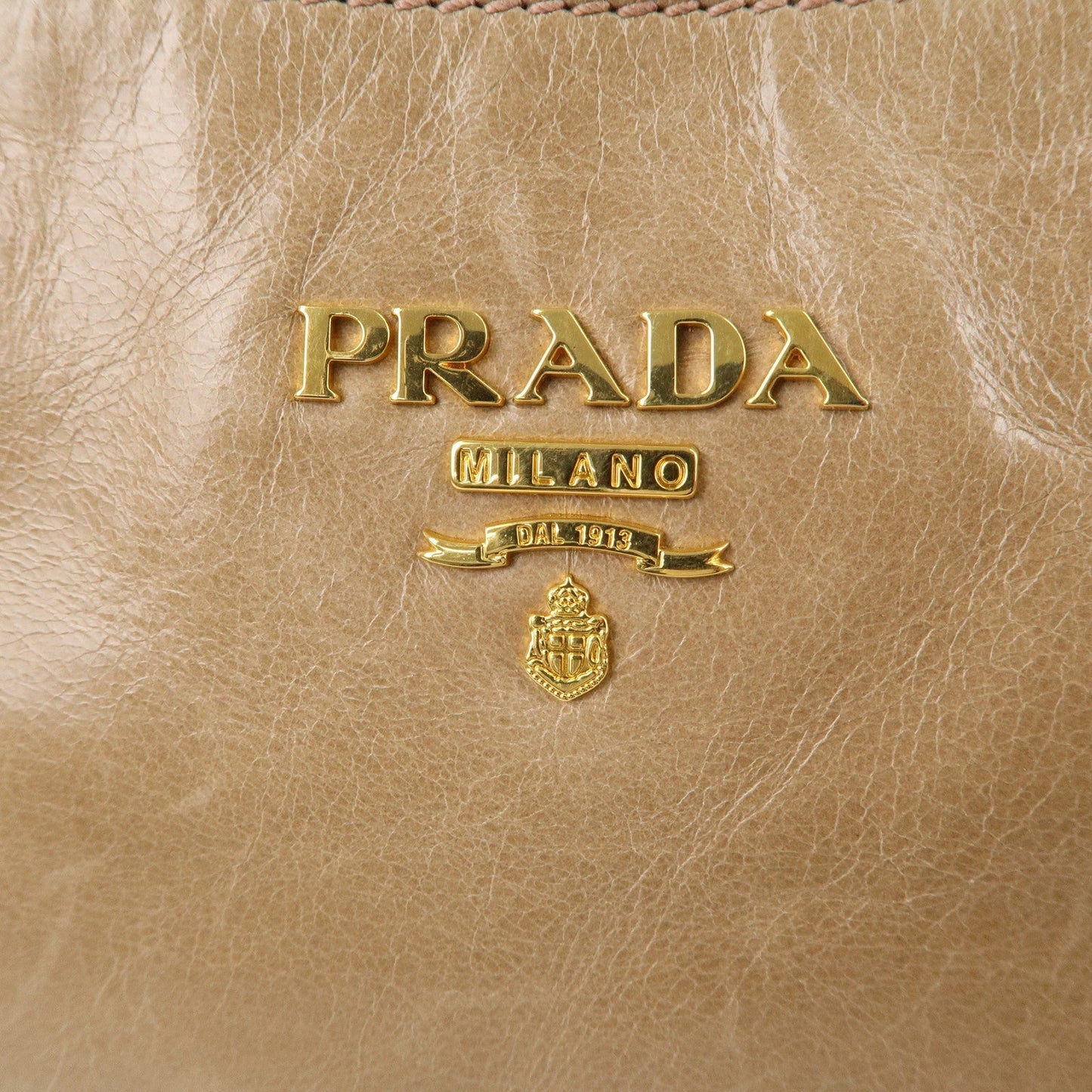 PRADA Leather Shoulder Bag Hand Bag Beige BR4894