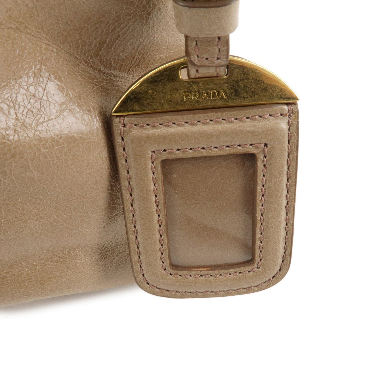 PRADA Leather Shoulder Bag Hand Bag Beige BR4894