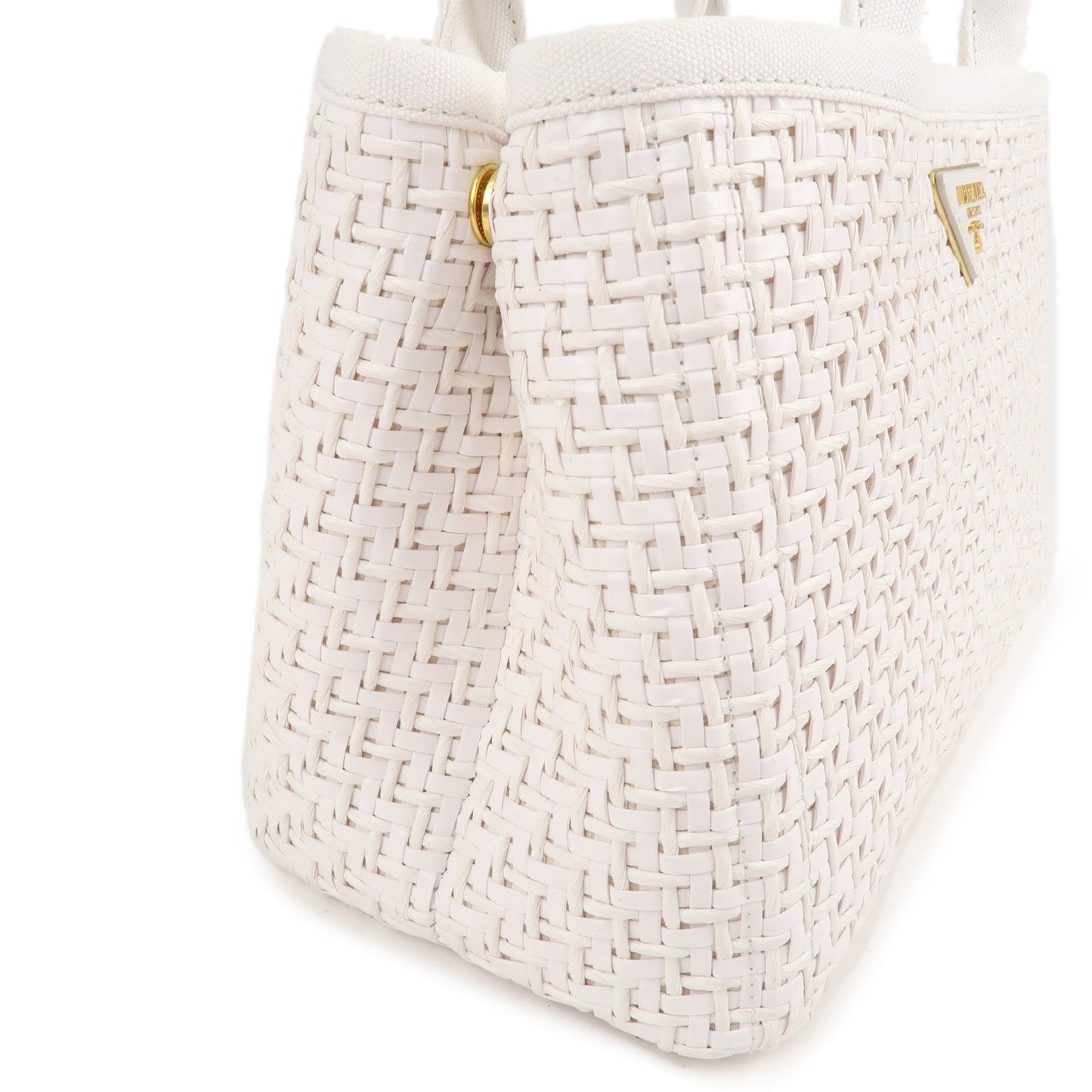 PRADA Canapa Straw Canvas 2Way Bag Shoulder Bag White 1BG155