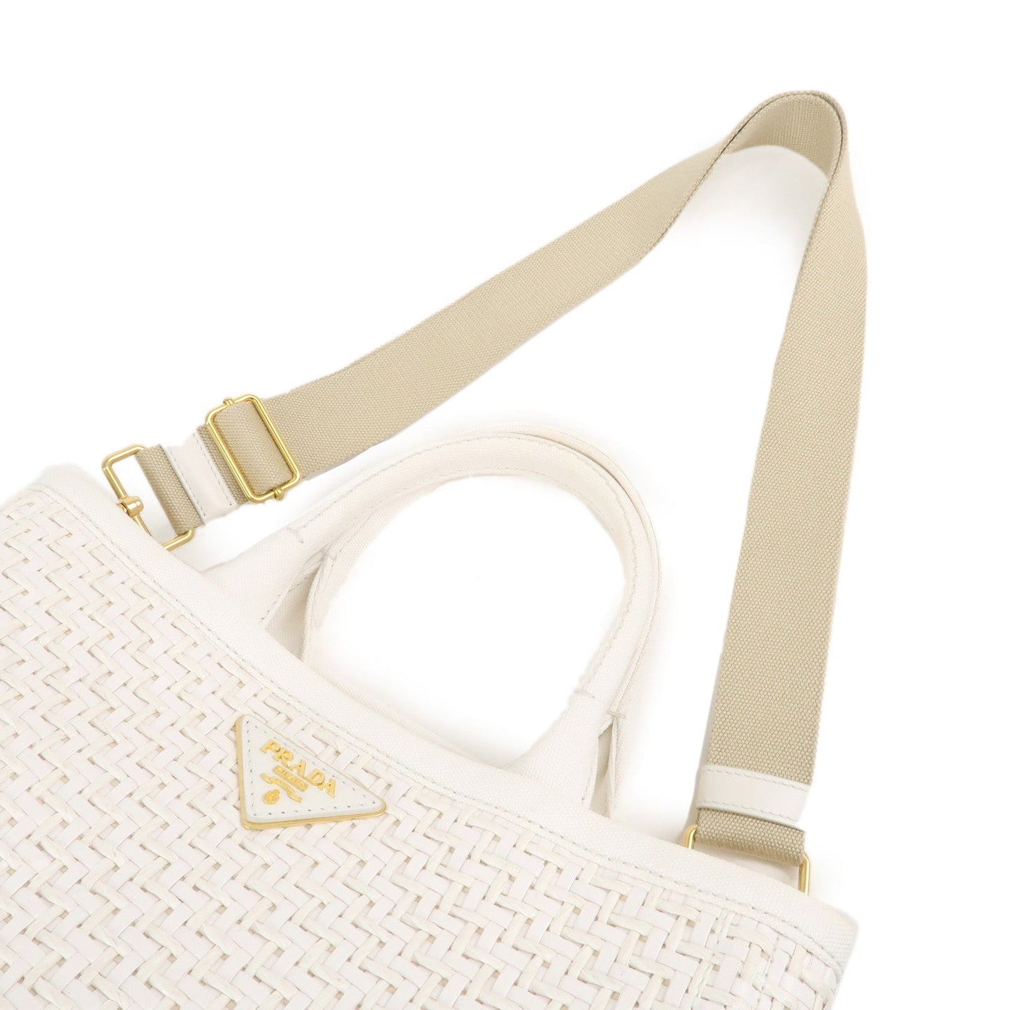 PRADA Canapa Straw Canvas 2Way Bag Shoulder Bag White 1BG155