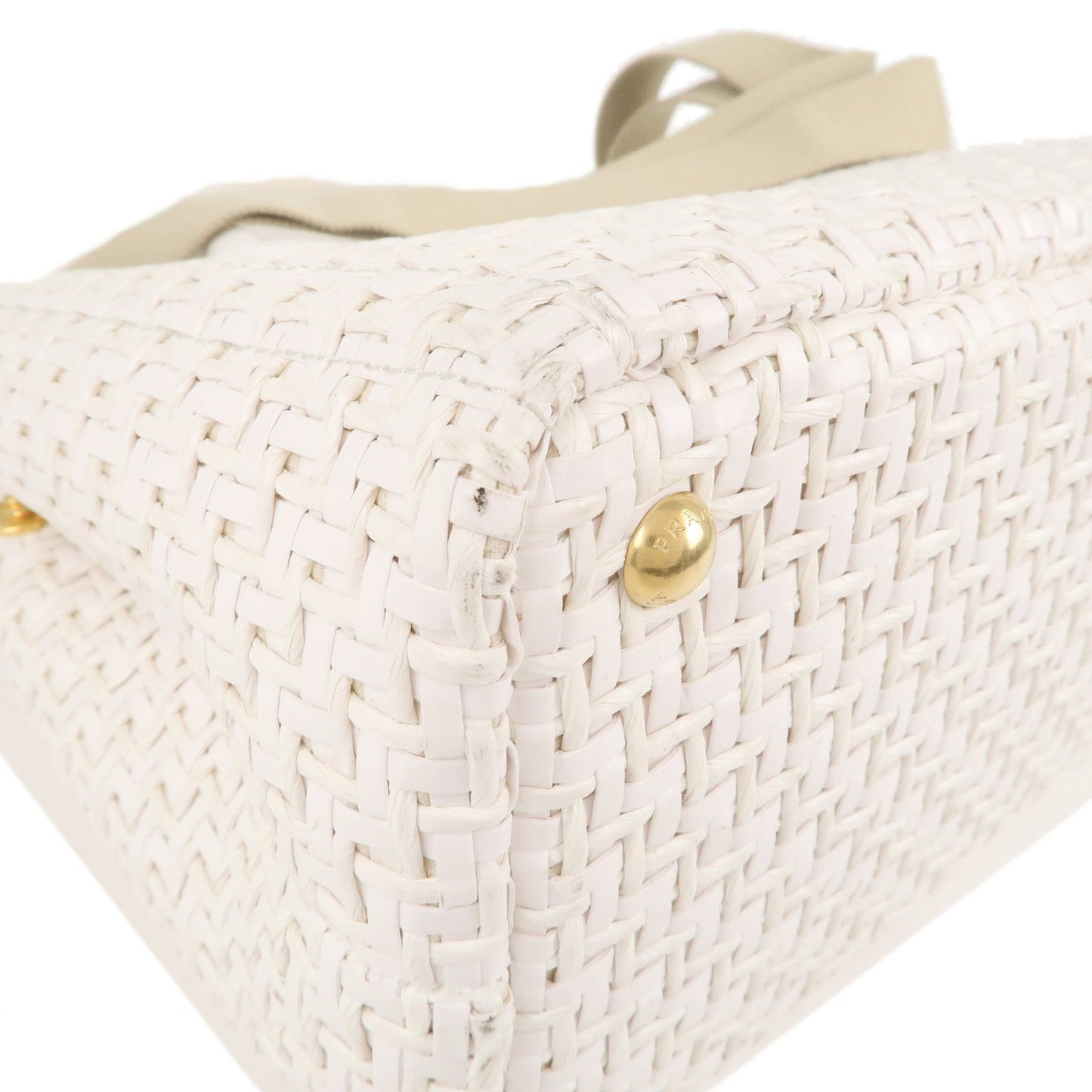 PRADA Canapa Straw Canvas 2Way Bag Shoulder Bag White 1BG155