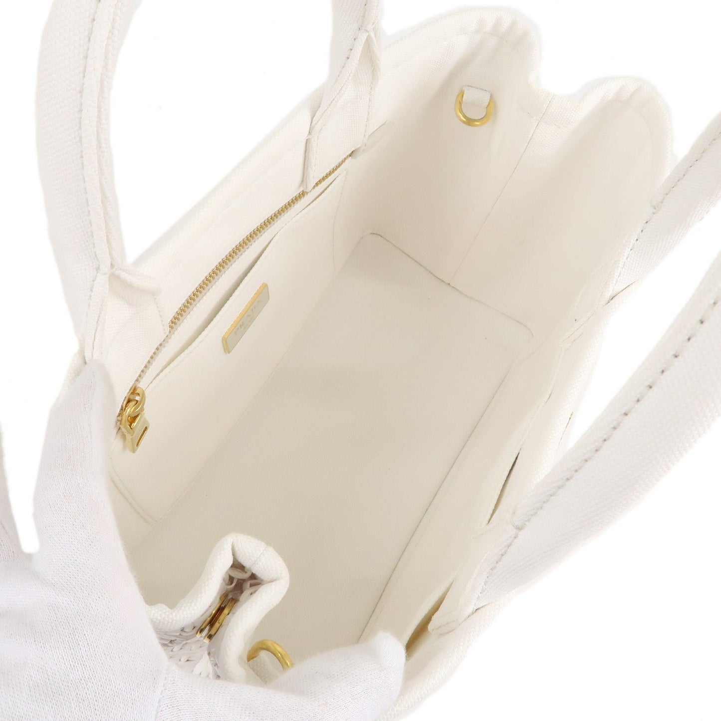 PRADA Canapa Straw Canvas 2Way Bag Shoulder Bag White 1BG155