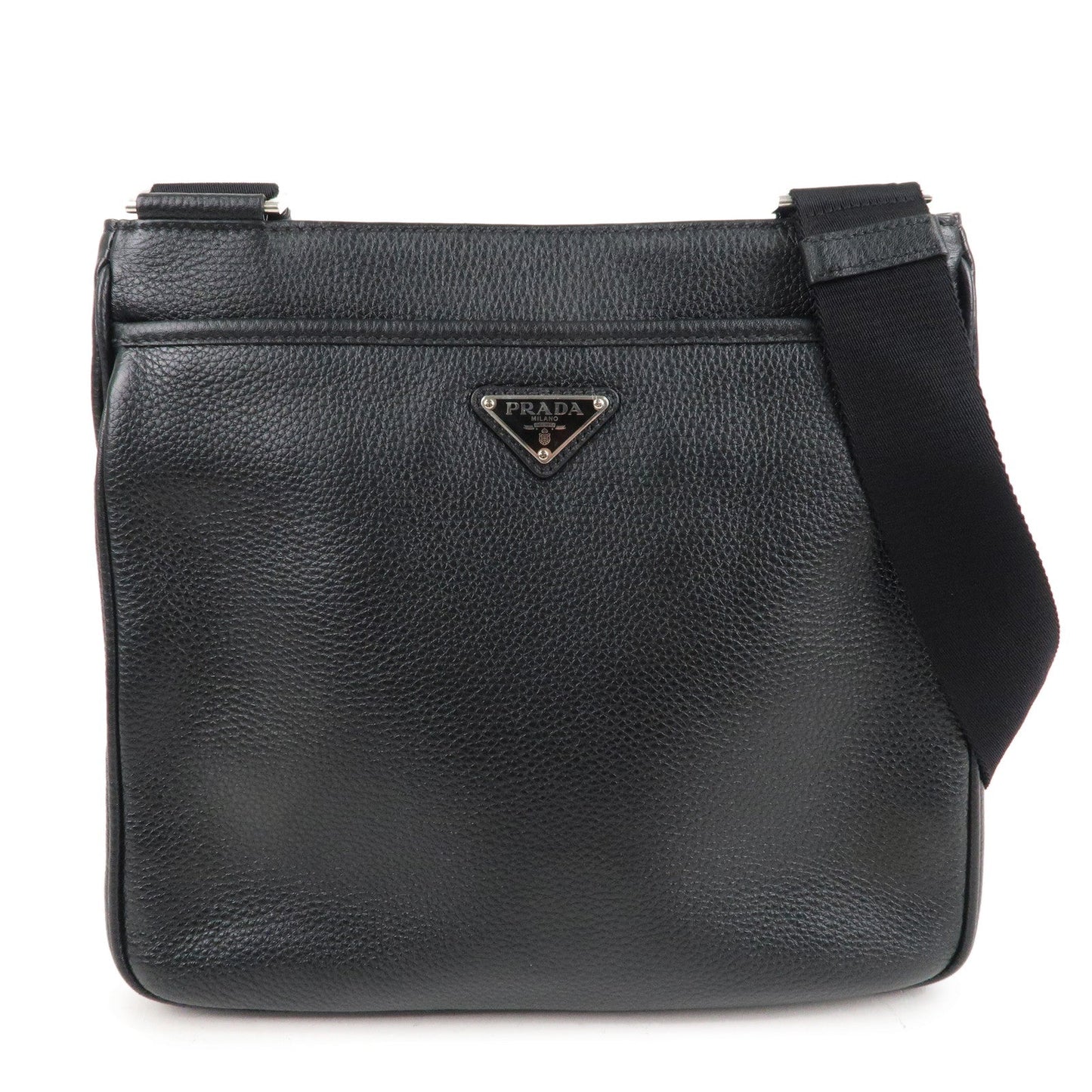 PRADA Logo Leather Shoulder Bag Hand Bag Black 2VH019