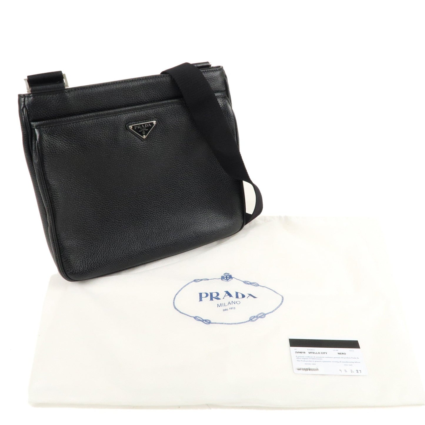 PRADA Logo Leather Shoulder Bag Hand Bag Black 2VH019