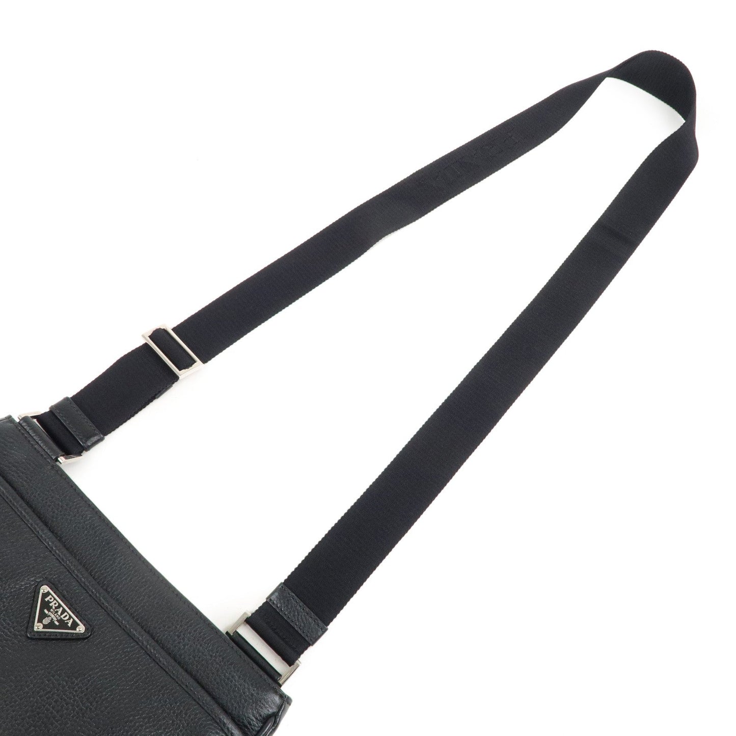 PRADA Logo Leather Shoulder Bag Hand Bag Black 2VH019