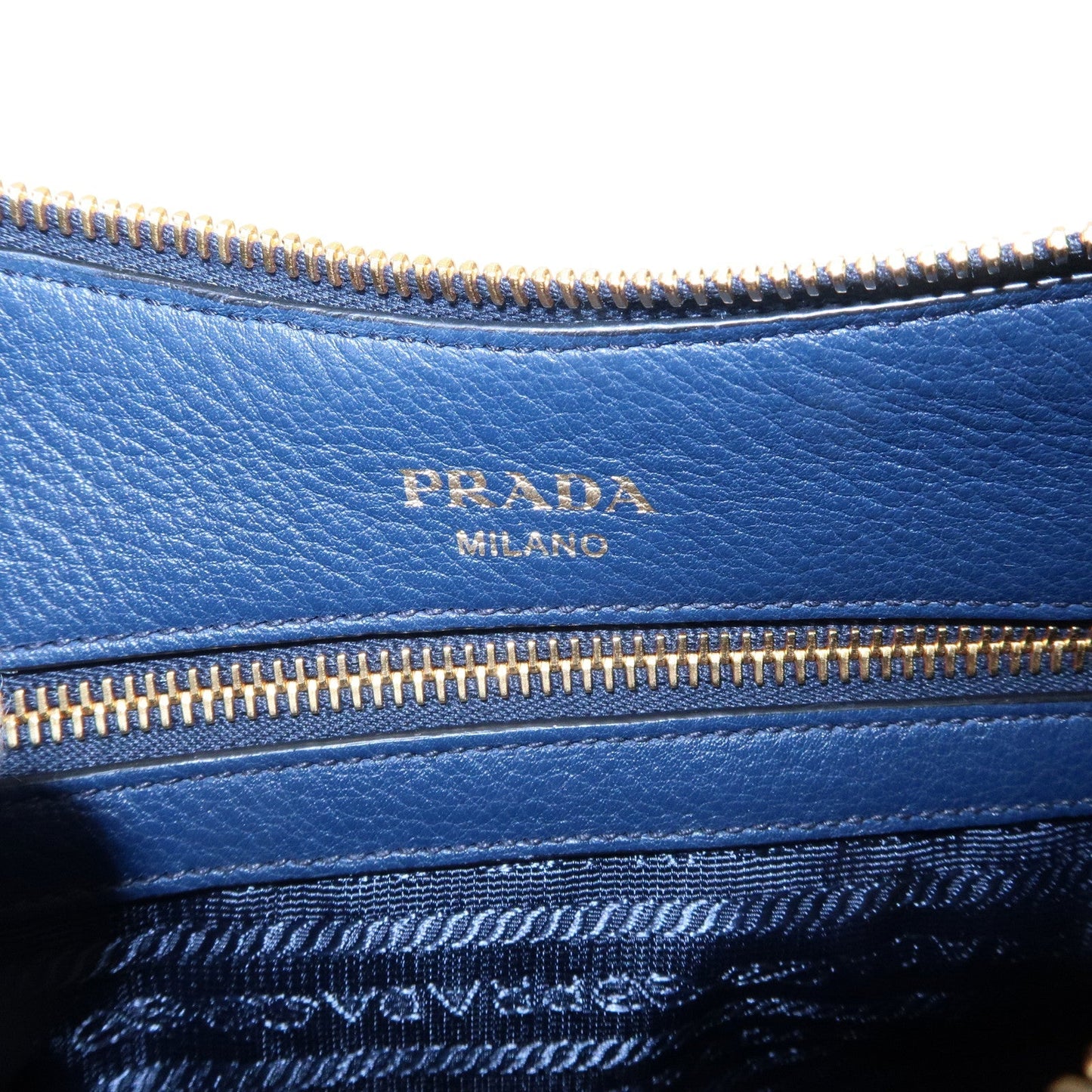 PRADA Logo Leather Shoulder Bag Navy 1BC052