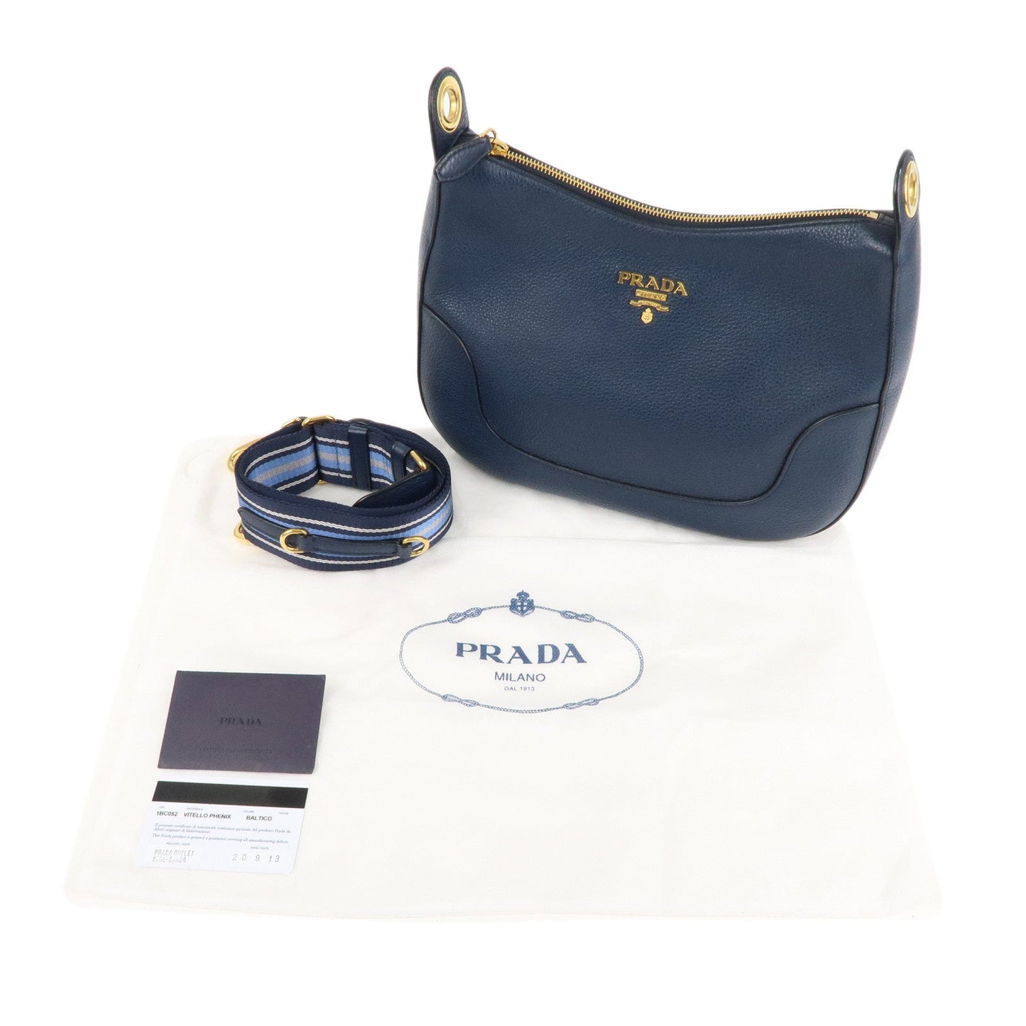 PRADA Logo Leather Shoulder Bag Navy 1BC052