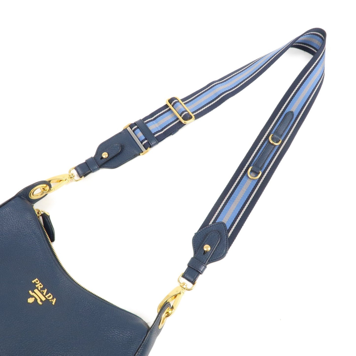 PRADA Logo Leather Shoulder Bag Navy 1BC052