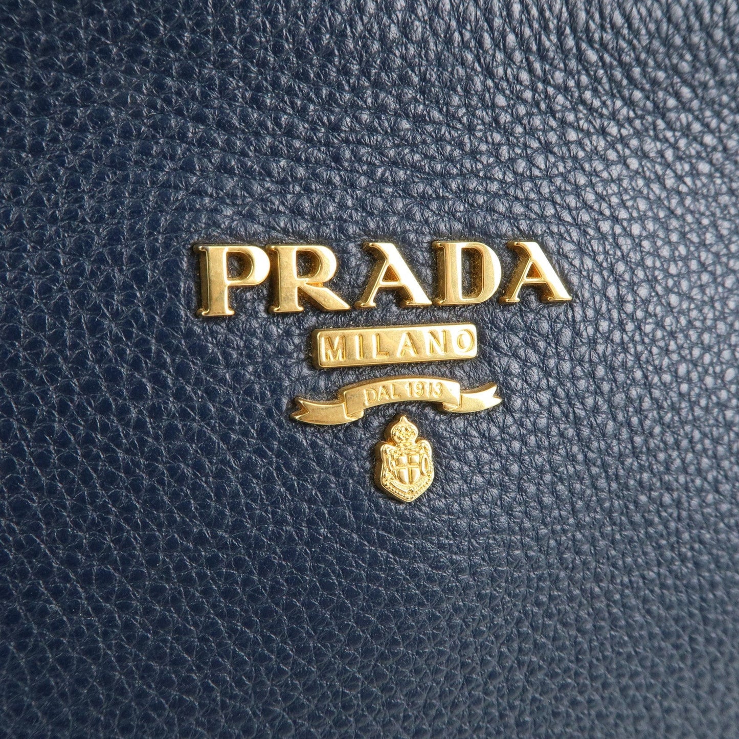 PRADA Logo Leather Shoulder Bag Navy 1BC052