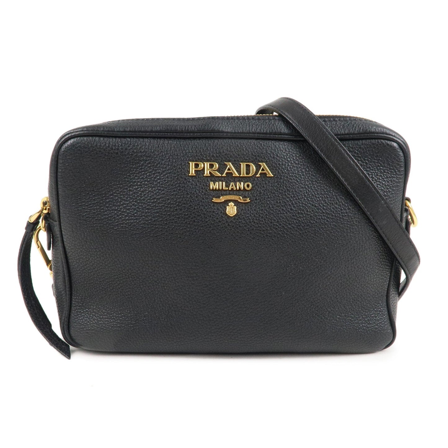 PRADA Logo Leather Shoulder Bag Crossbody Bag Black 1BH079