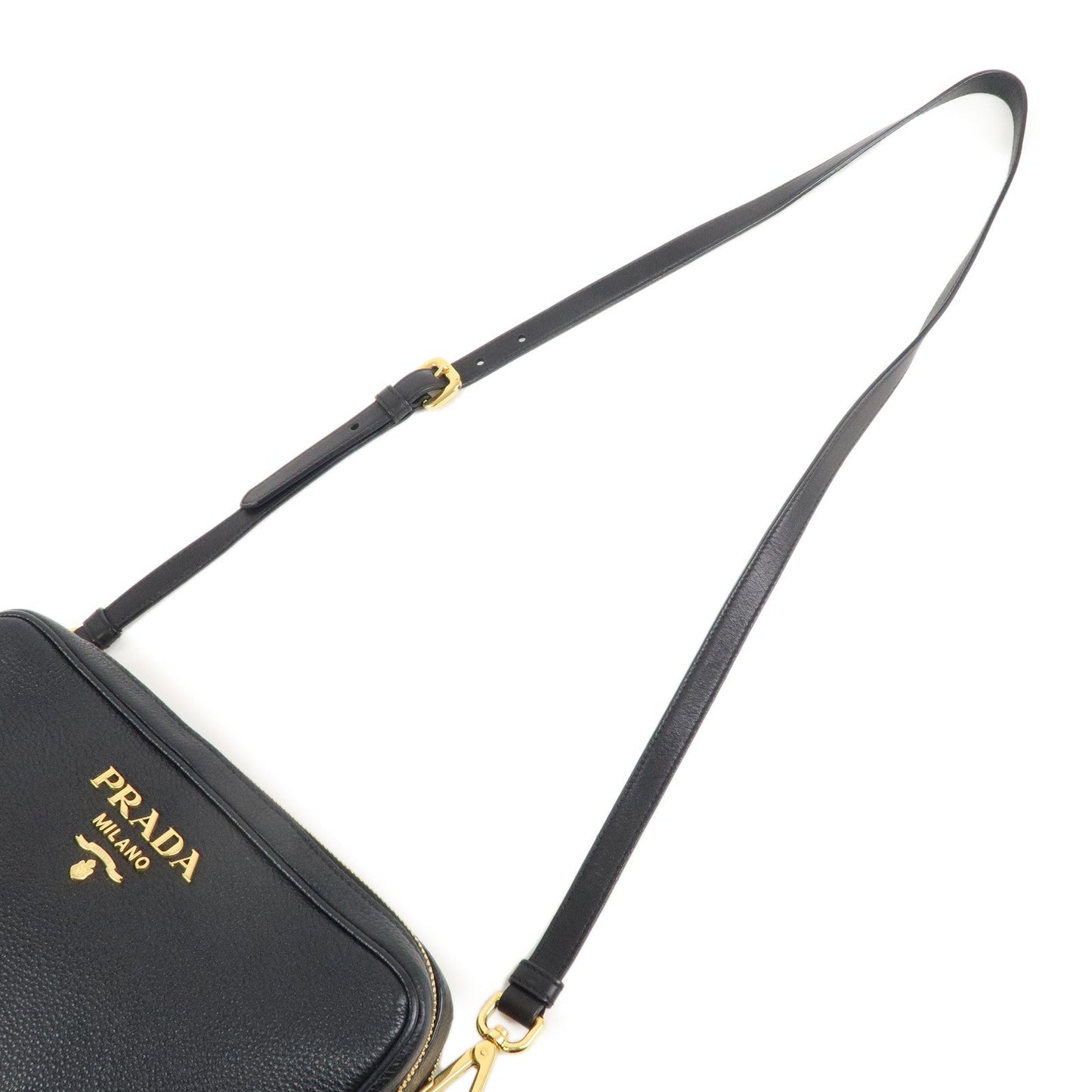 PRADA Logo Leather Shoulder Bag Crossbody Bag Black 1BH079