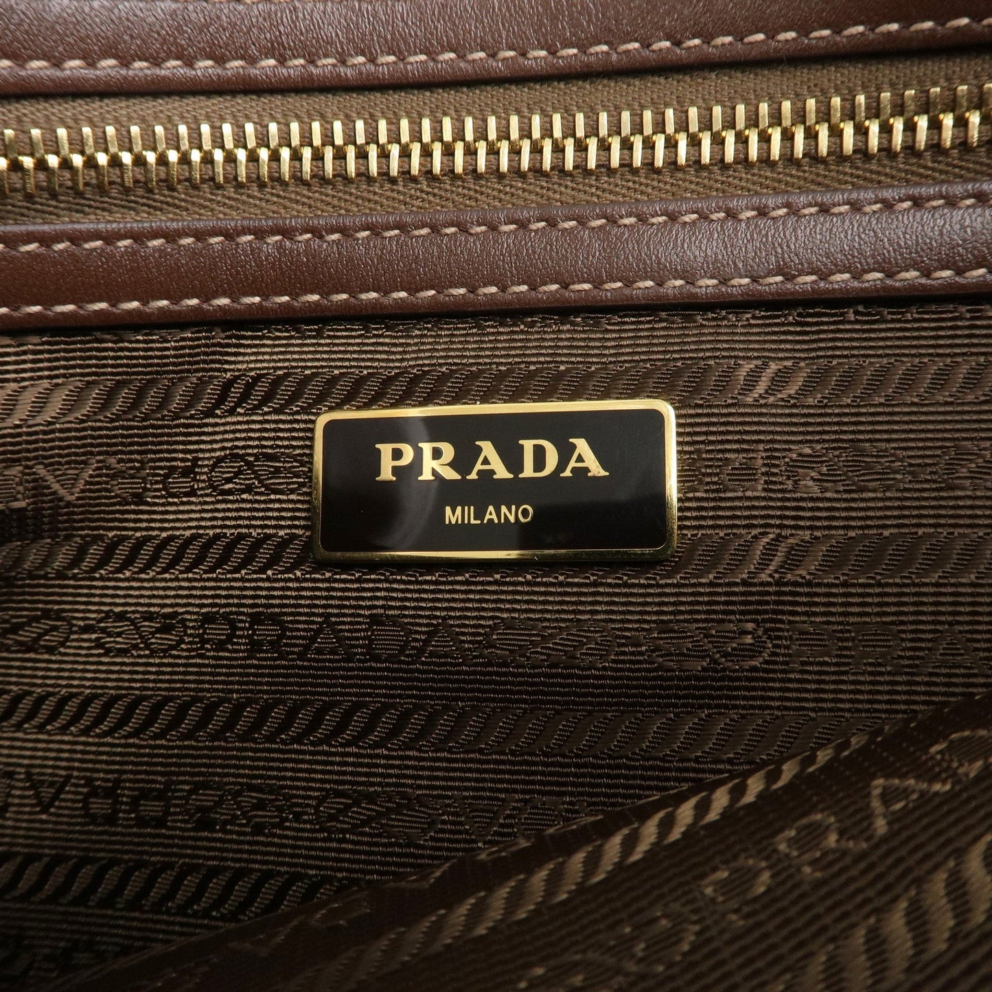 PRADA Logo Jacquard Leather Shoulder Bag Beige Brown 1BH150