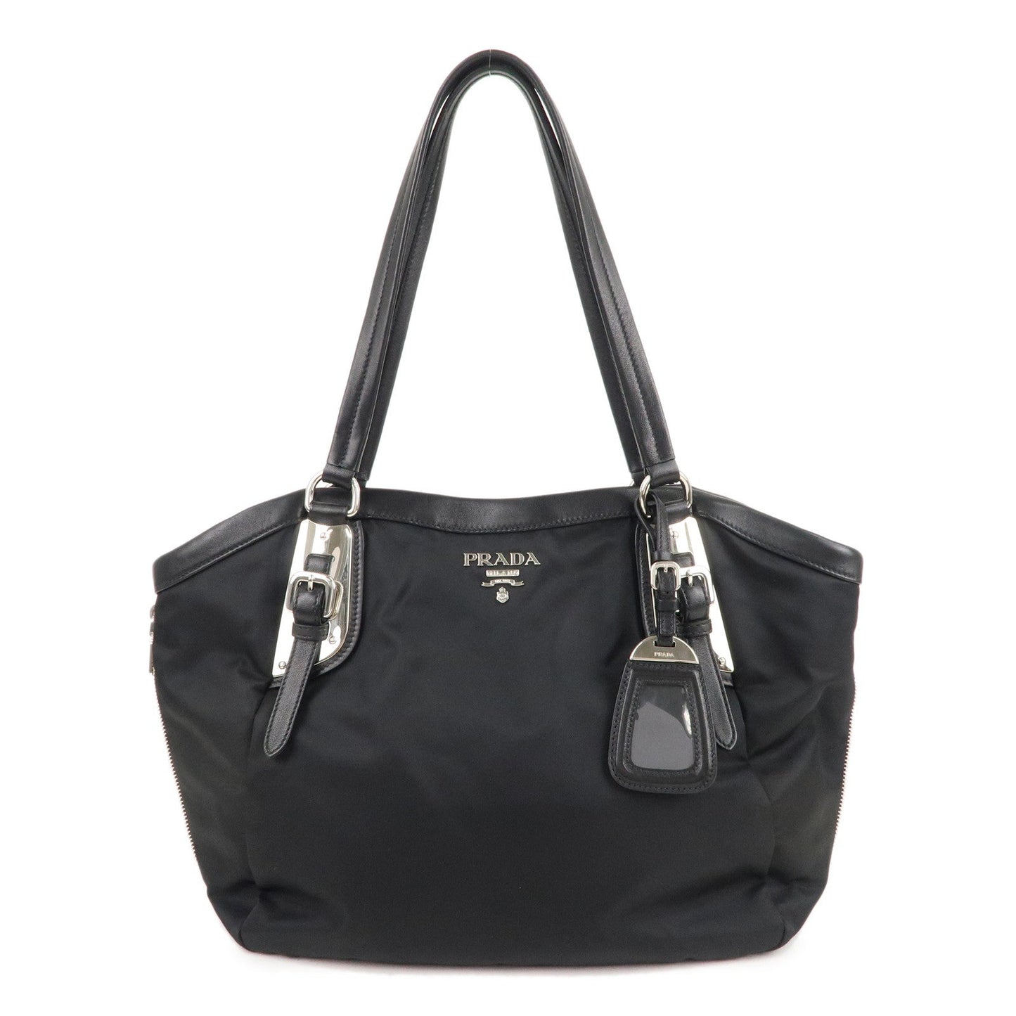 PRADA Nylon Leather Tote Bag Shoulder Bag Black BR4007