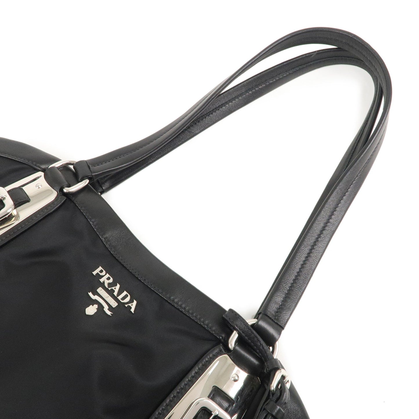 PRADA Nylon Leather Tote Bag Shoulder Bag Black BR4007