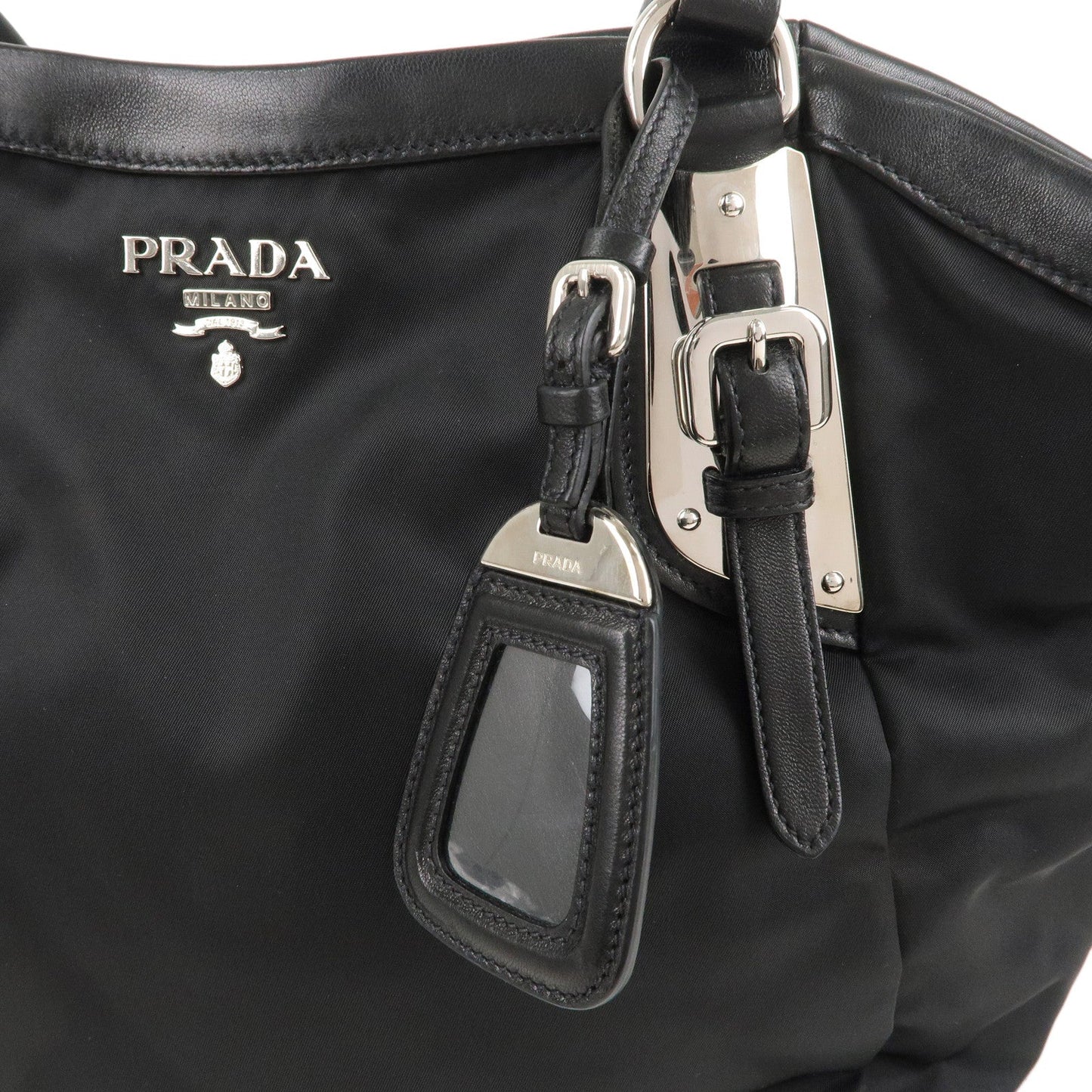 PRADA Nylon Leather Tote Bag Shoulder Bag Black BR4007