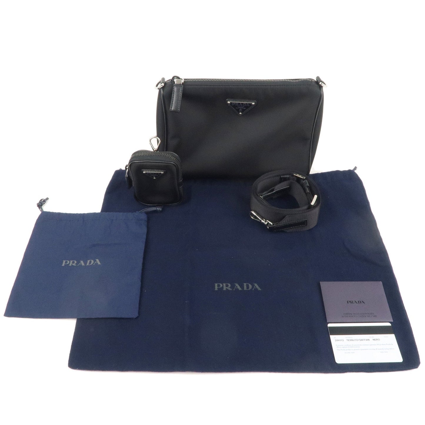 PRADA Logo Nylon Leather Shoulder Crossbody Bag NERO Black 2VH113