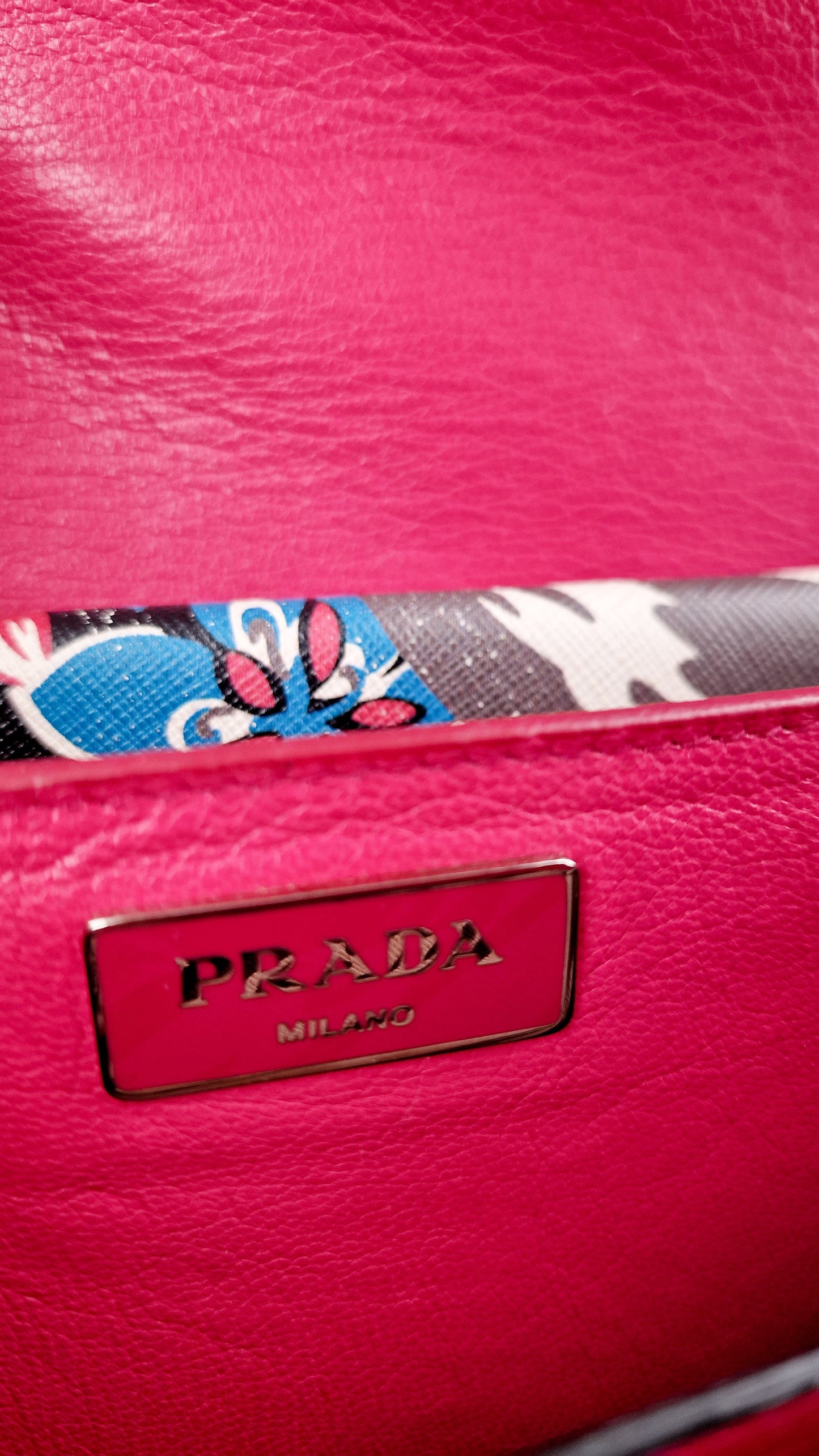 Prada Sound Bag with Floral Print - Black Saffiano Leather with Blue & Red Flowers - Handbag Shoulder Bag Prada BN924K