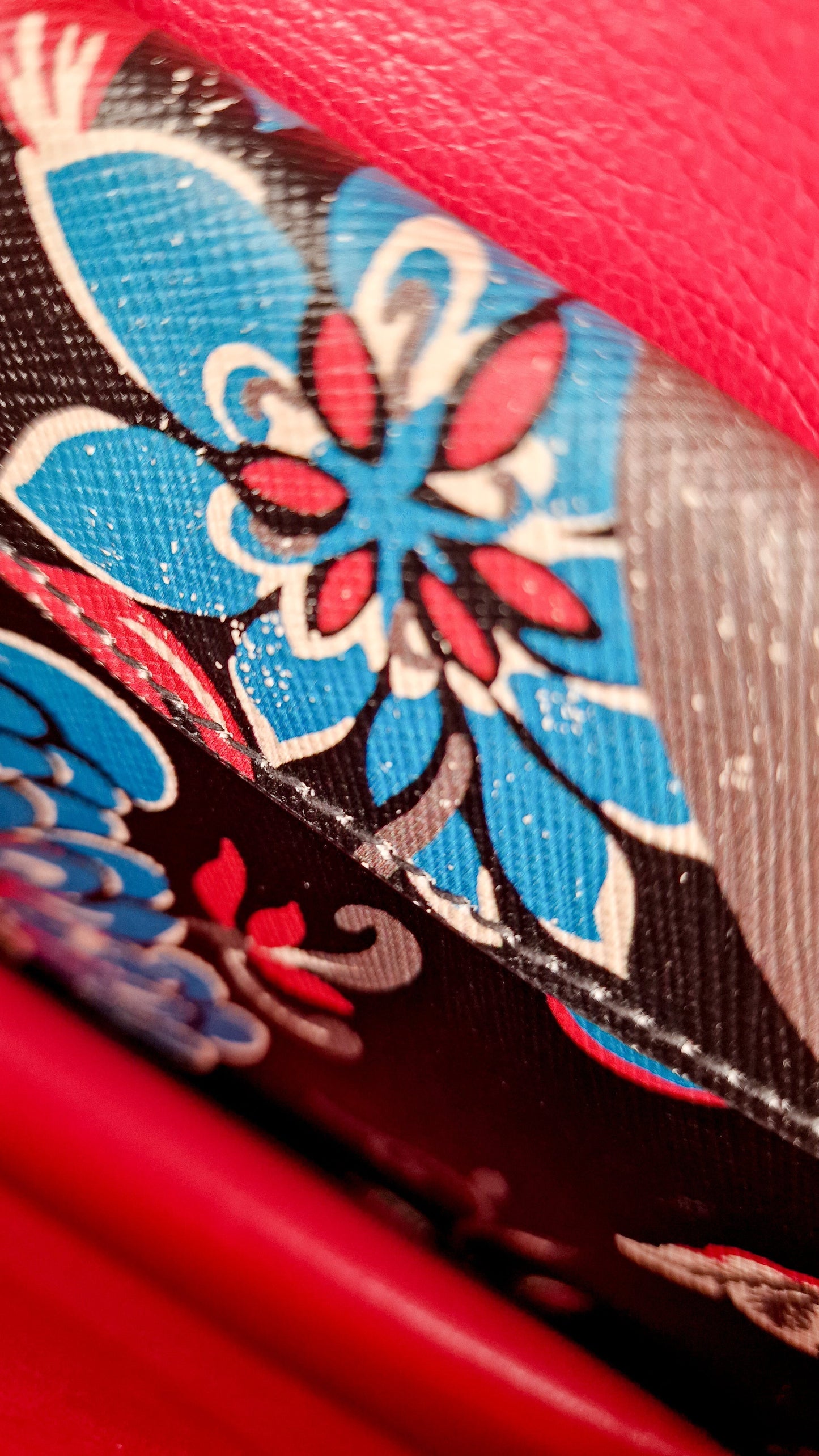 Prada Sound Bag with Floral Print - Black Saffiano Leather with Blue & Red Flowers - Handbag Shoulder Bag Prada BN924K