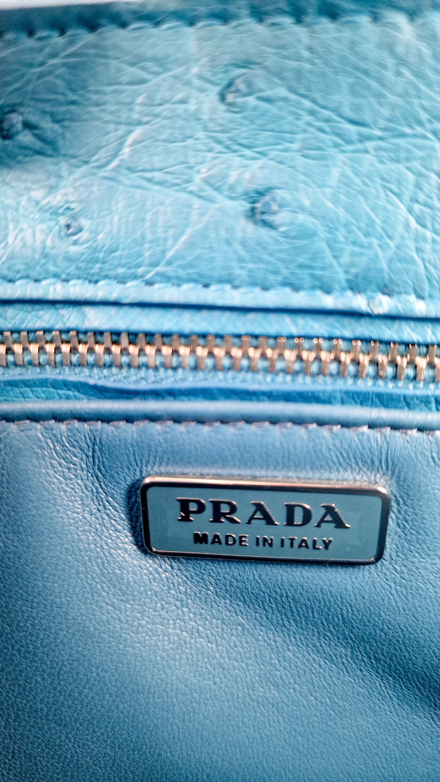 Prada Bag in Voyage Blue Ostrich Leather With Turnlock - RARE Handbag - Prada BN2708 Struzzo