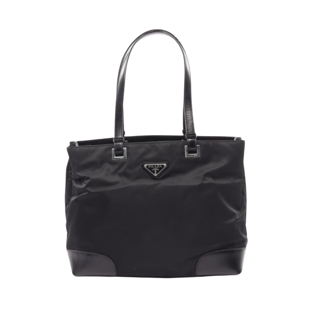 Prada Tessuto Acciaio Tote Bag, Nylon & Leather, Black