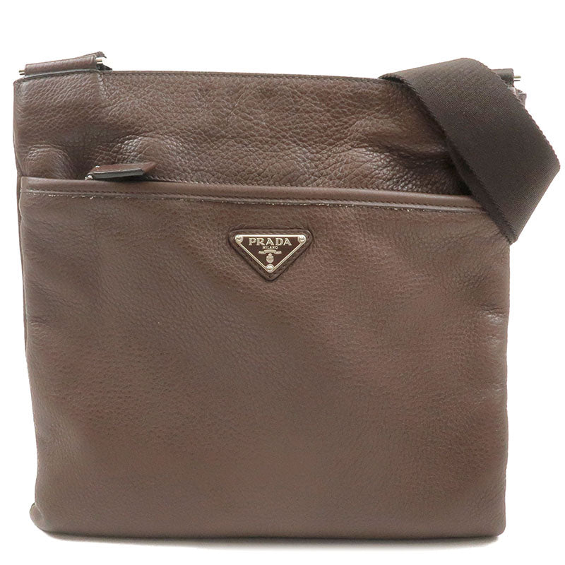 PRADA Leather Shoulder Bag Purse Brown