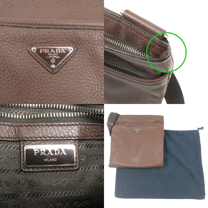 PRADA Leather Shoulder Bag Purse Brown