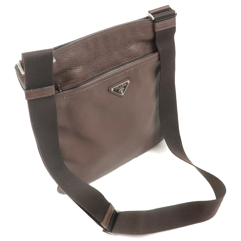 PRADA Leather Shoulder Bag Purse Brown