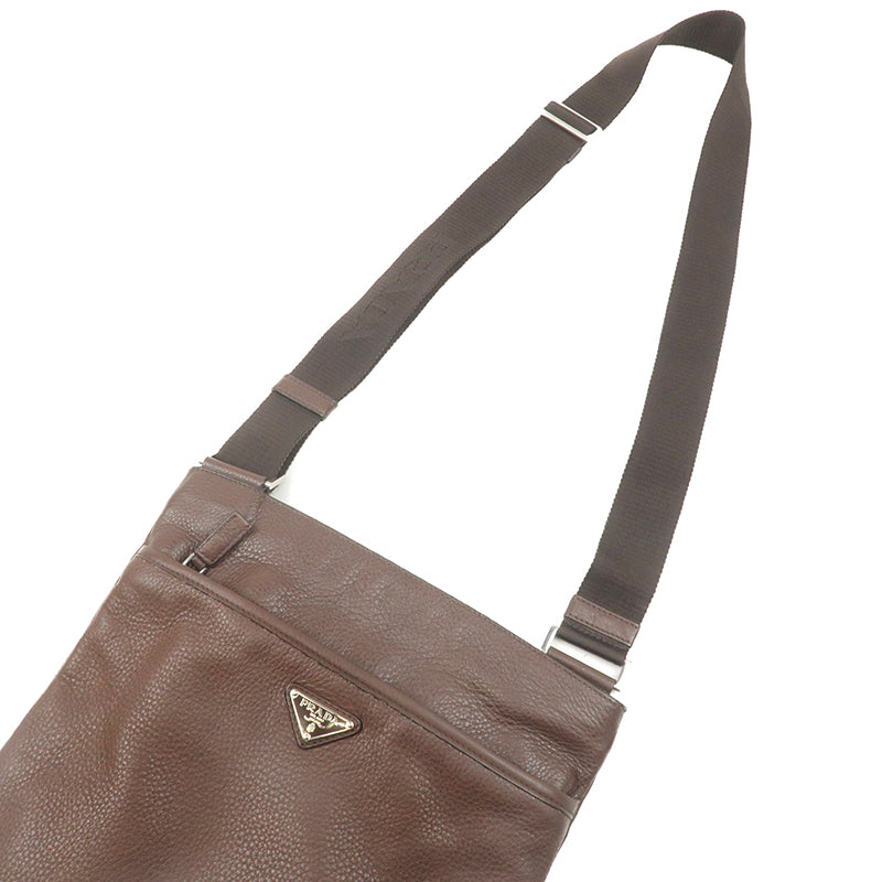 PRADA Leather Shoulder Bag Purse Brown