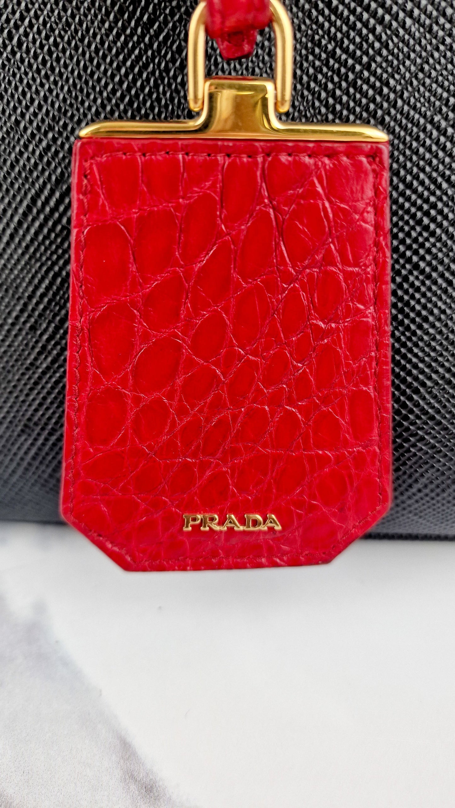 RARE Prada Double Medium Saffiano Cuir Black & Red Crocodile - Handbag Prada 1BG887