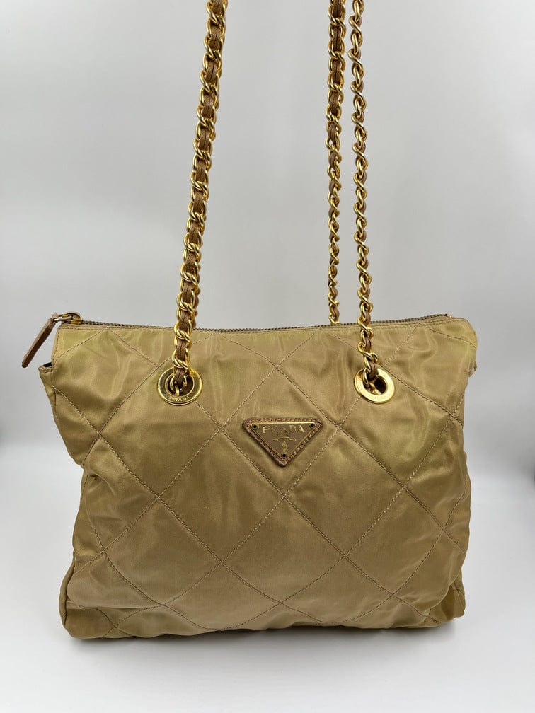 Prada Nylon Tote with Chain Handle - Beige