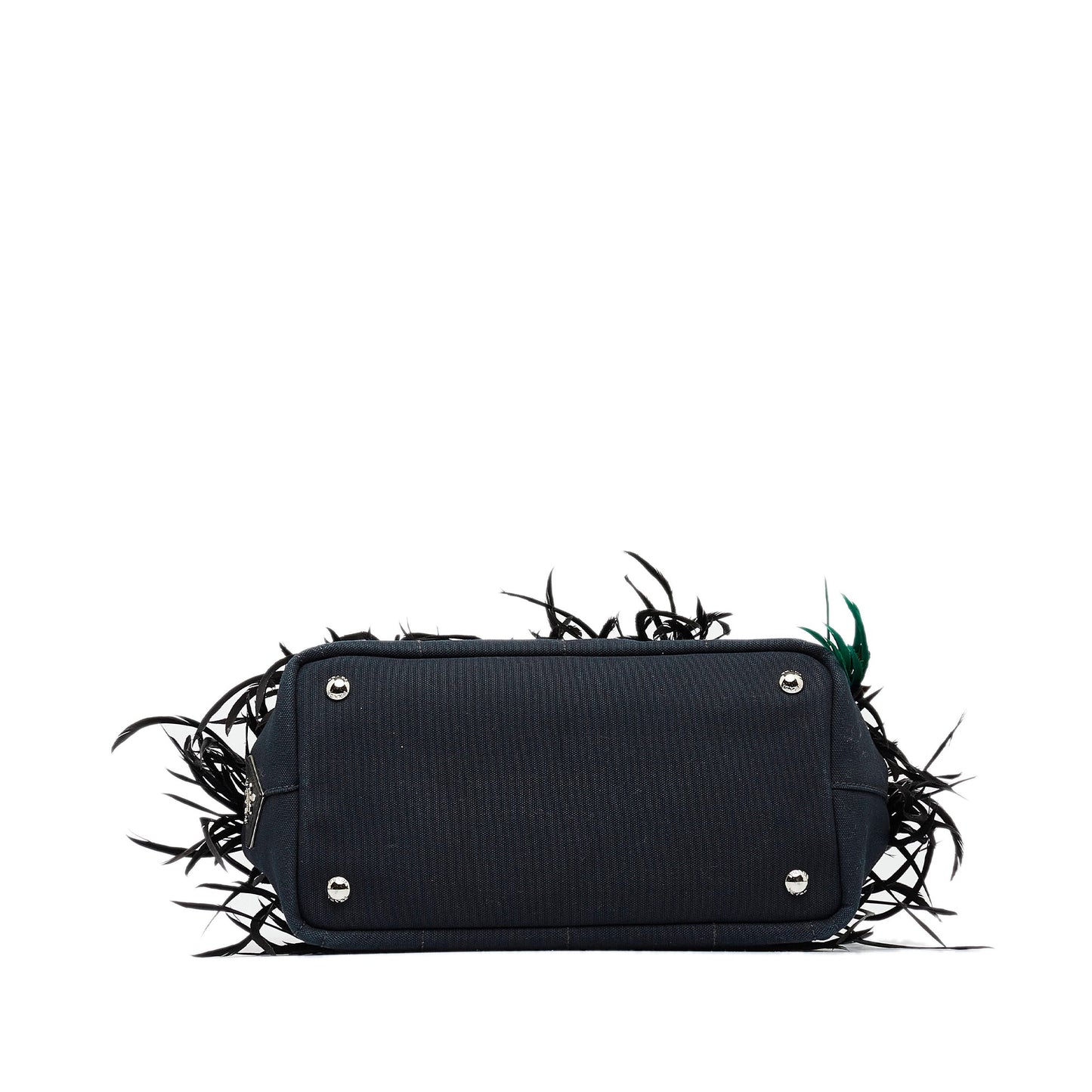 Black Prada Mini Canapa Convertible Canvas and Feather Tote Satchel