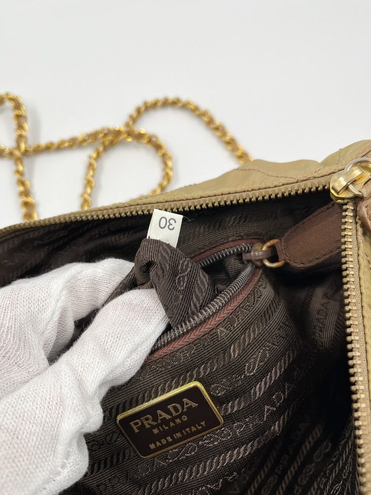 Prada Nylon Tote with Chain Handle - Beige