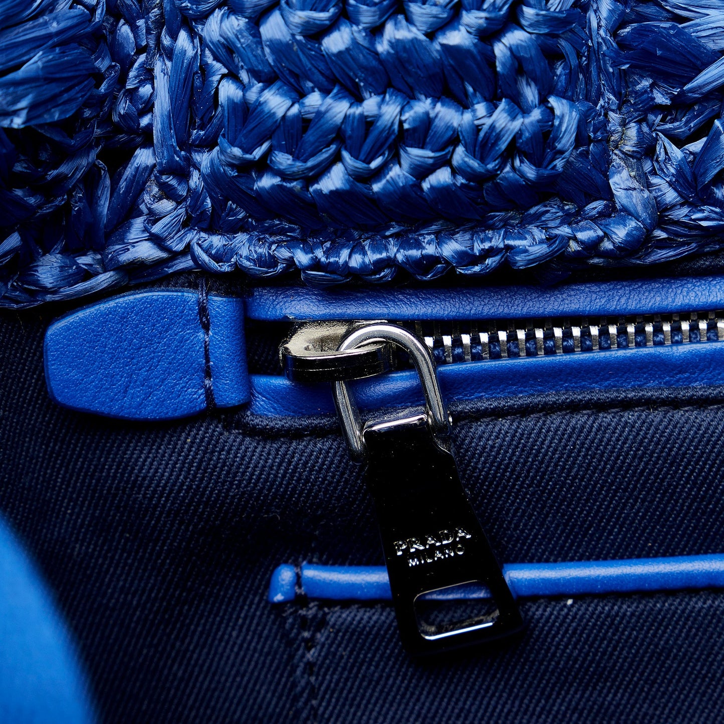 Prada Canapa Handbag Blue Raffia