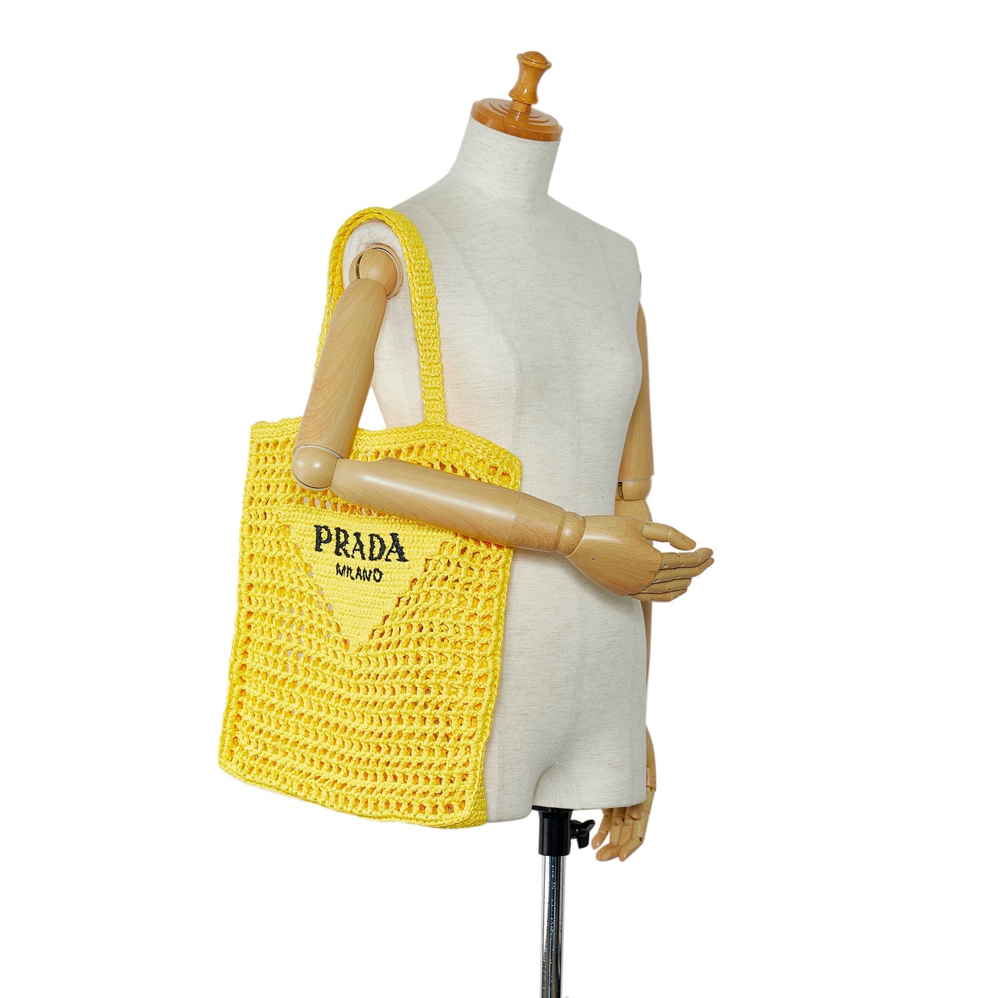 Prada Logo Tote Bag Yellow Raffia