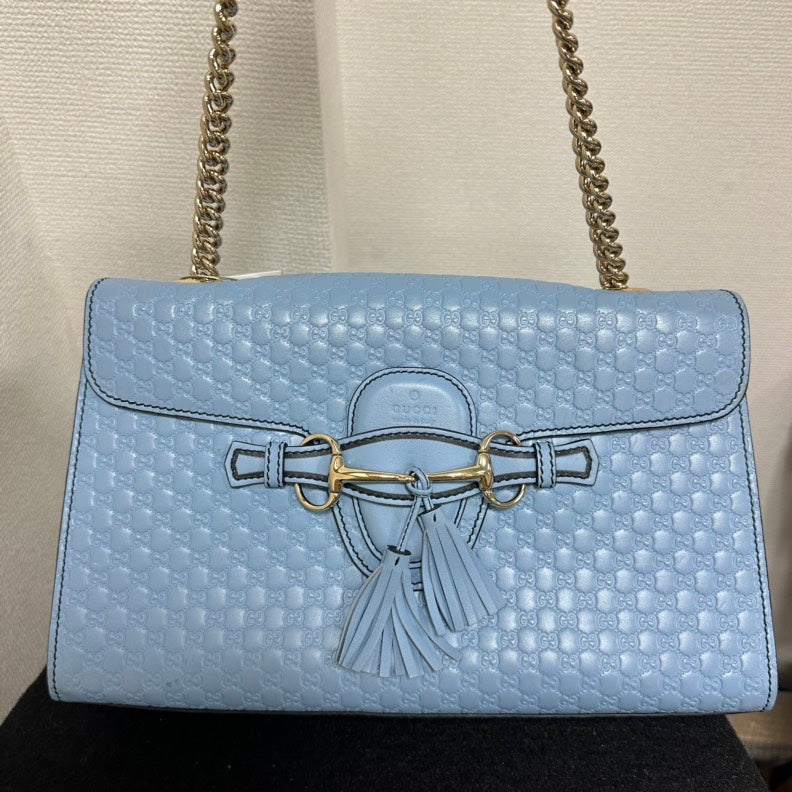 Gucci Horsebit Emily Chain Shoulder Bag,Blue,Leather