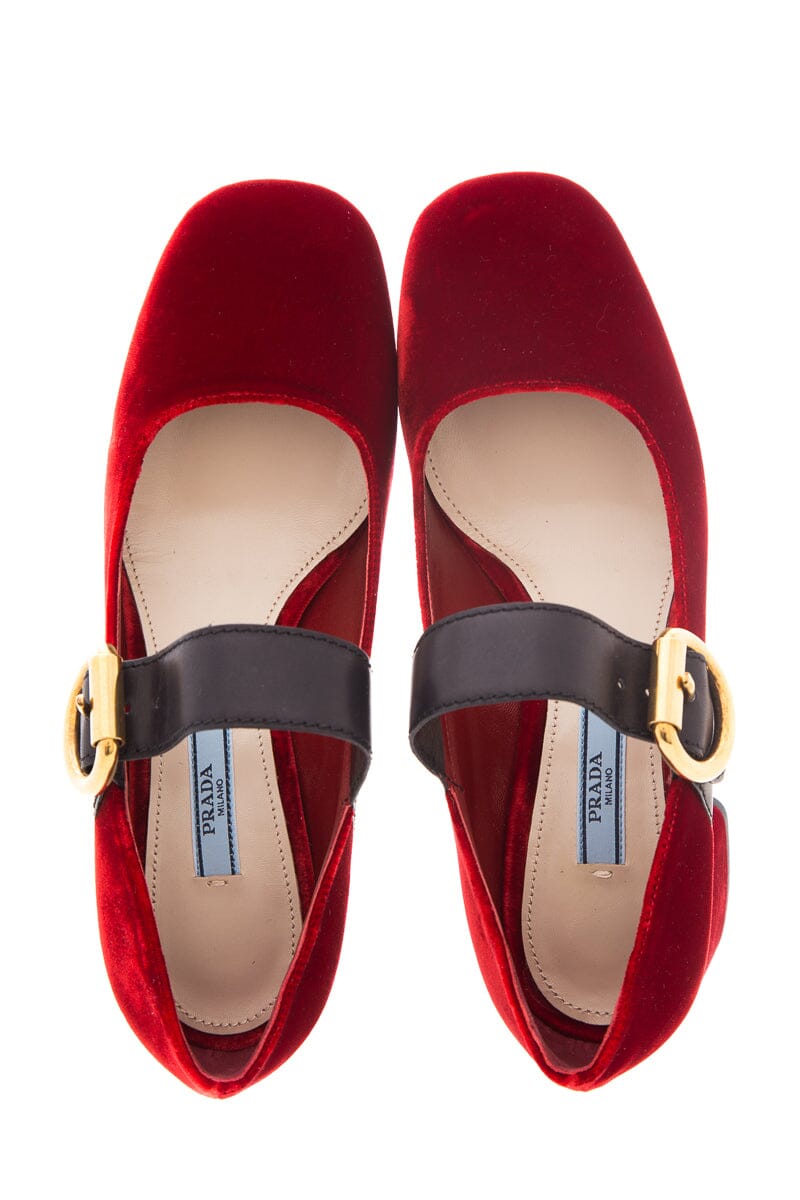 Prada Red Velvet Mary Jane SZ 37