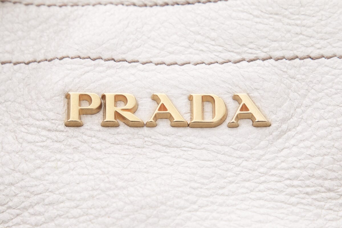 Prada Ivory Leather Gold Chain Hobo Handbag