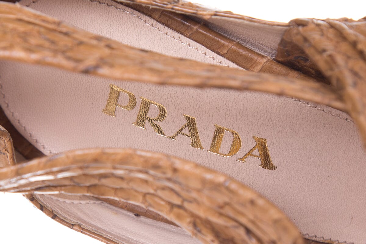 Prada Beige & Brown Python Wrap Heels SZ 40.5