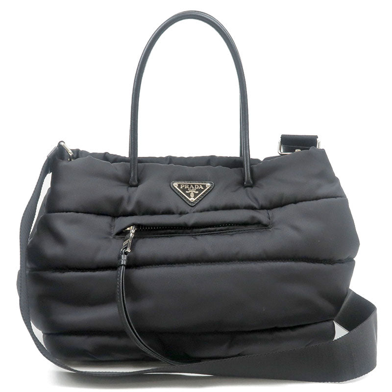 PRADA Tessuto Bomber Leather 2WAY Hand Bag NERO Black BN2771