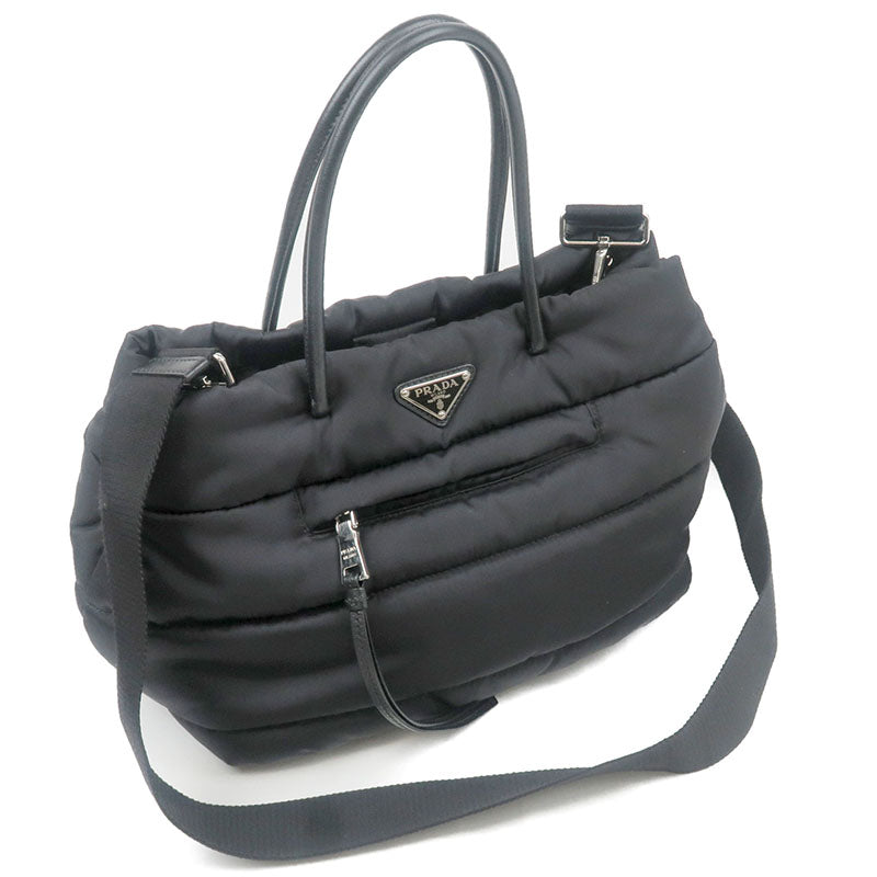 PRADA Tessuto Bomber Leather 2WAY Hand Bag NERO Black BN2771